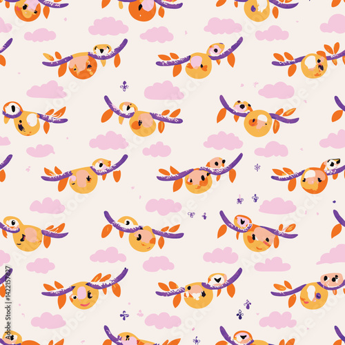Wallpaper Mural Relaxing Pastel Sleepy Sloths Vector Pattern Torontodigital.ca