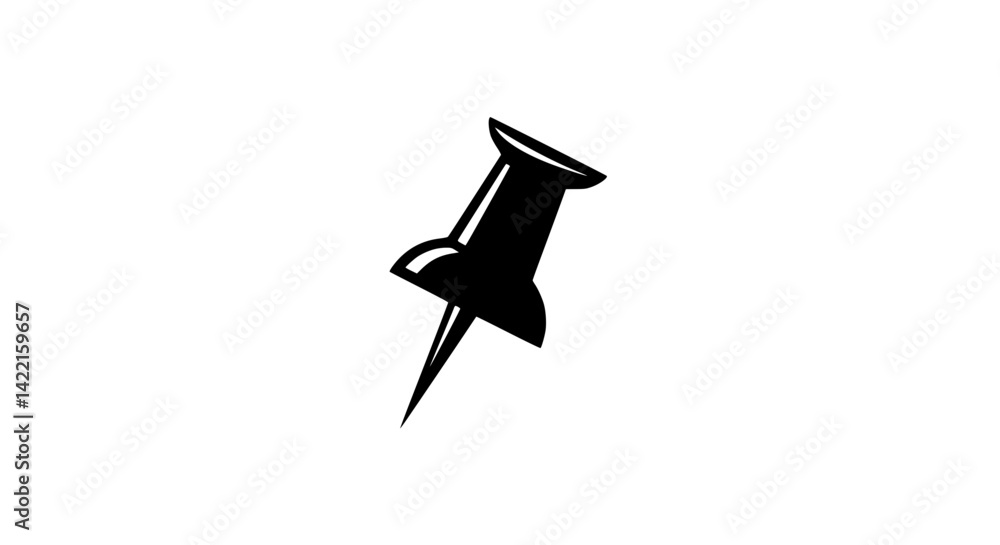 Icon of simple push pin design in black and white