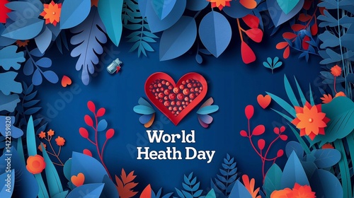 World health day text in paper cut style on blue background
