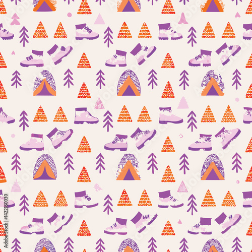 Outdoor Adventure Pastel Hiking Boots Pattern