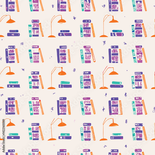 Literary Pastel Cozy Library Scenes Vector Pattern