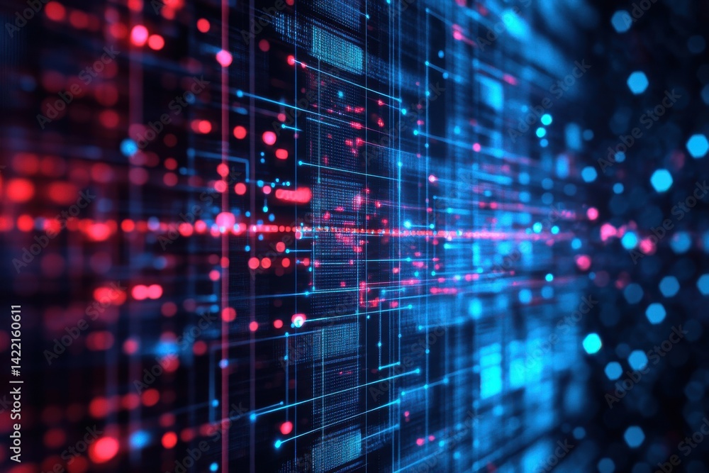 Abstract background featuring red and blue lights creating a futuristic digital technology scene look Abstract background featuring red and blue lights creating a futuristic digital technology scene look