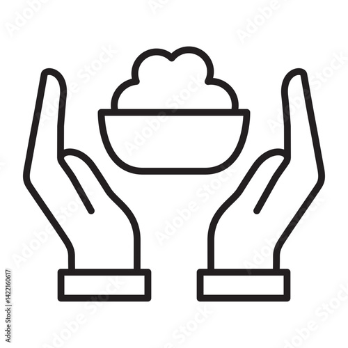 Two hand giving food icon. Symbol of fundraising, compassion, philanthropy, giving, care, humanity. Vector illustration.