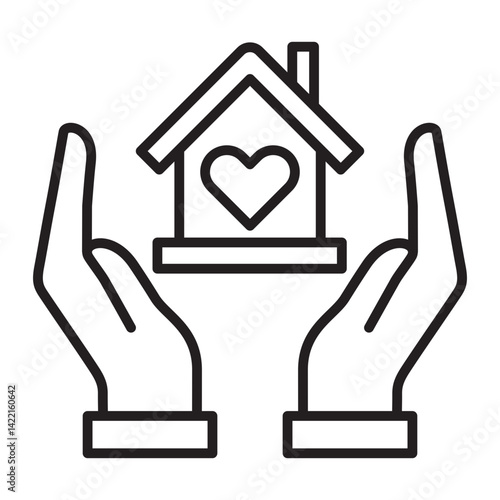 Two hand giving house or home icon. Symbol of fundraising, compassion, philanthropy, giving, care, humanity. Vector illustration.