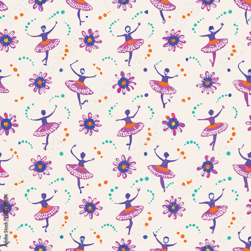Girly Pastel Ballerinas Dancing Pattern