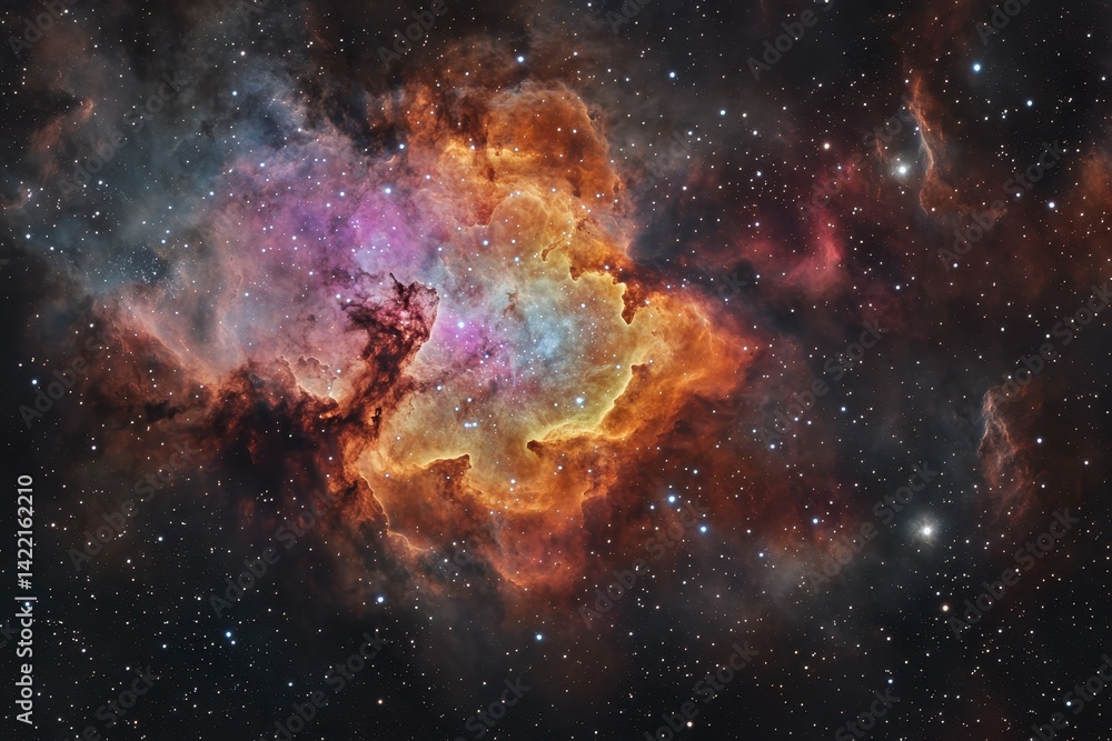 Naklejka premium A space explorer enters a galaxy where the nebulae are so colorful they appear like living, breathing creatures But as they travel deeper,
