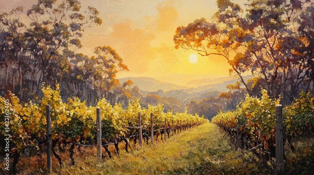 Naklejka premium Vineyard at Sunrise