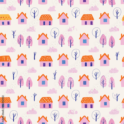 Homely Lifestyle Pastel Tiny Houses Pattern
