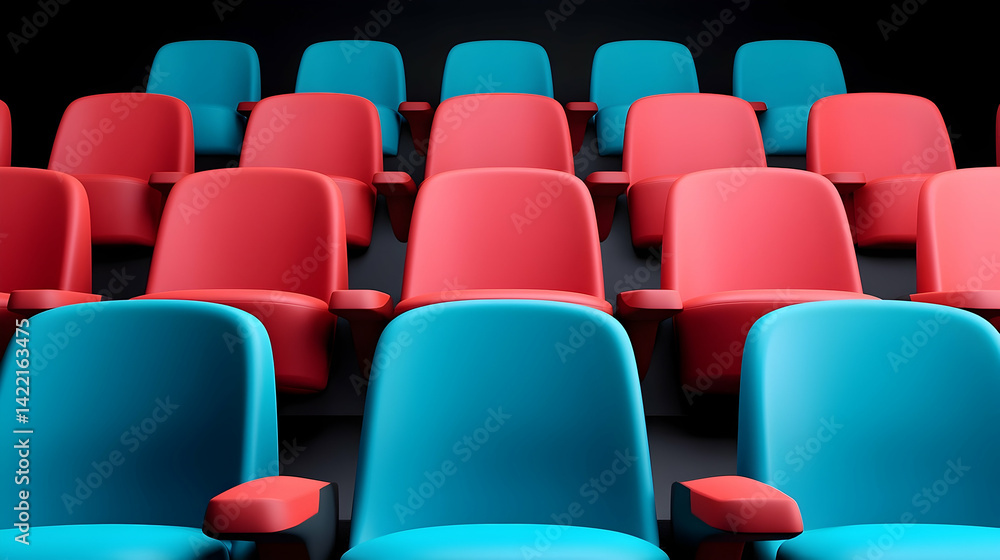 Fototapeta premium Empty Cinema Auditorium with Red and Blue Seats