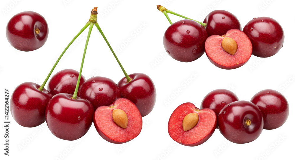 Set of fruits, cherries isolated on transparent background Set of fruits, cherries isolated on transparent background