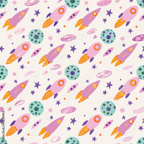 Kids Space Pastel Solar System Pattern