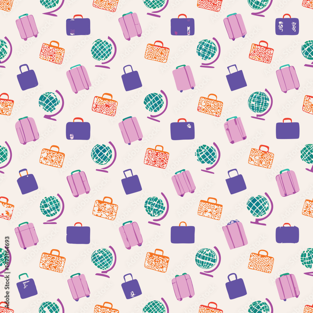 Tourism Packaging Pastel Suitcases Vector Pattern Tourism Packaging Pastel Suitcases Vector Pattern