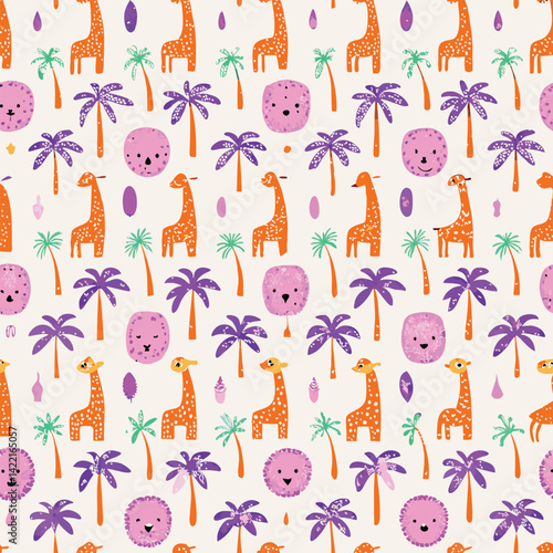 Childrens Products Pastel Jungle Animals Pattern