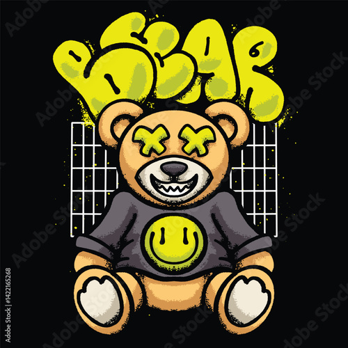 Teddy Bear Smiling Emoticon Urban Streetwear Art