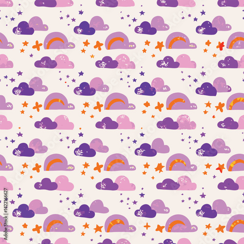 Dreamy Children Pastel Clouds Shaped Like Animals Pattern