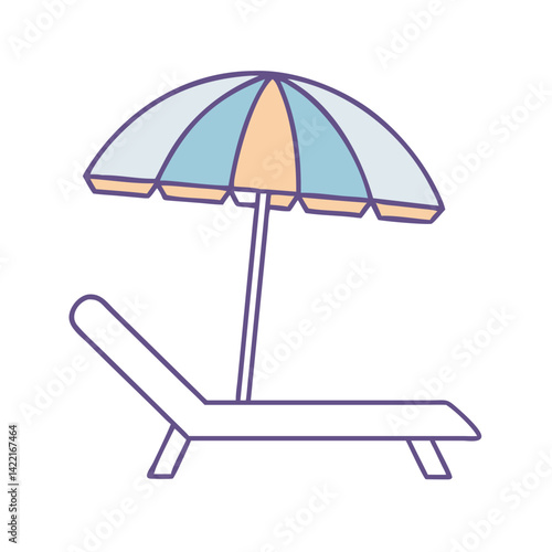 Enjoying a relaxing day at the beach under a colorful umbrella while lounging on a sunbed during a sunny summer afternoon