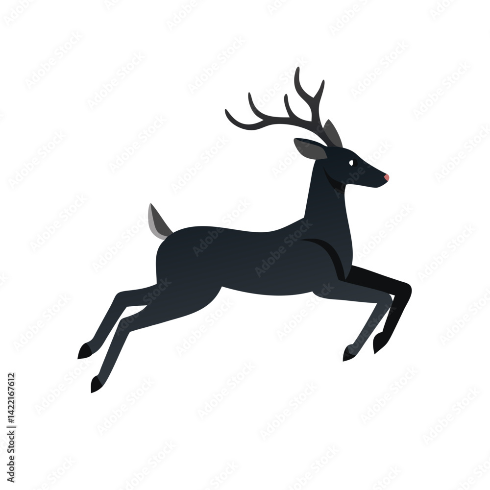 Black deer running through a snowy landscape in a winter forest showcasing nature's grace and agility Black deer running through a snowy landscape in a winter forest showcasing nature's grace and agility