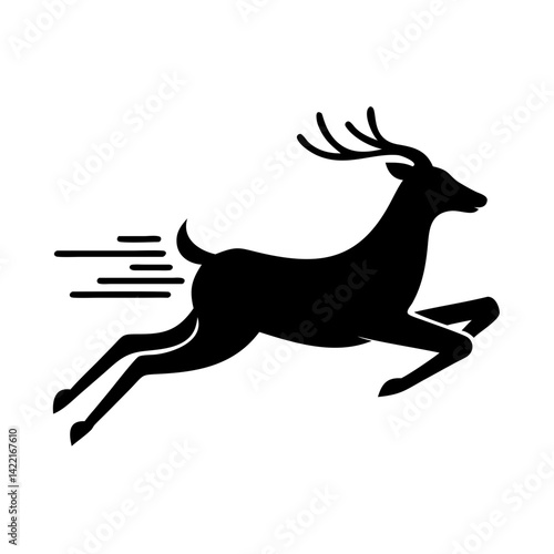 Running deer in silhouette over a plain background symbolizing nature and wildlife movement during daytime
