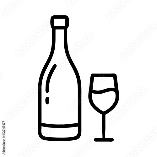 Sparkling beverage bottle and glass showcased on a simple background during an elegant gathering