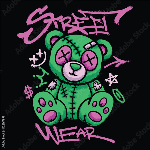 Playful Teddy Bear Urban Streetwear Art