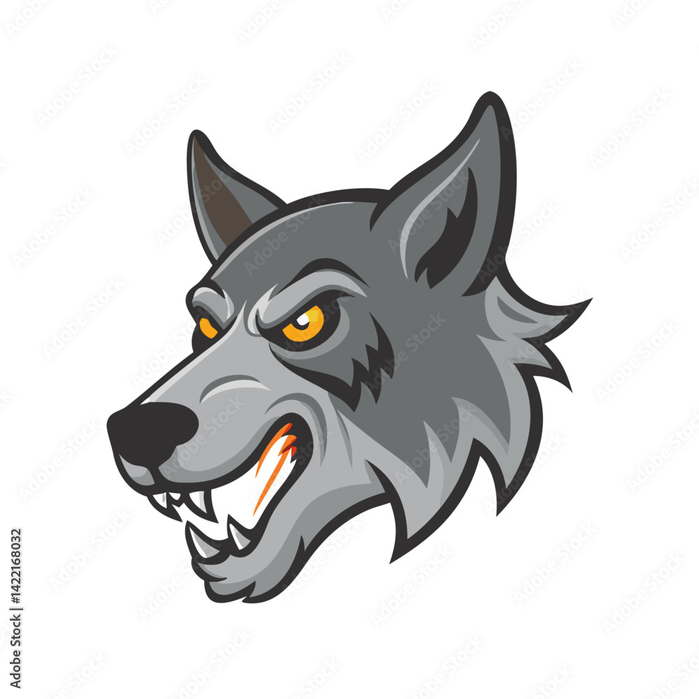Wolf head illustration showing fierce expression, capturing strength and intensity with sharp features and bright eyes against a simple backdrop Wolf head illustration showing fierce expression, capturing strength and intensity with sharp features and bright eyes against a simple backdrop