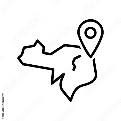 Interactive map outline featuring a location pin indicating a specific geographic area within a designated region at midday