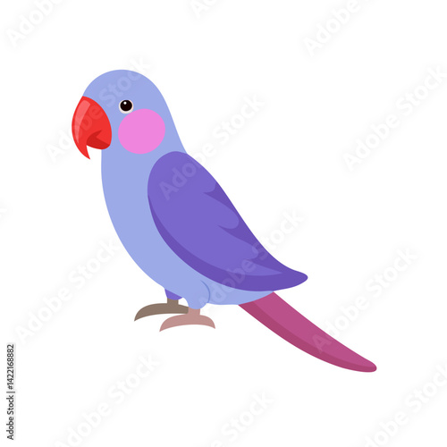Colorful parrot with vibrant plumage perched, curious expression, set against a simple white background