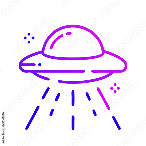 UFO hovering with beams of light during night in a colorful digital art representation