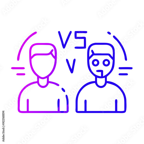 Two stylized characters face off in a playful competition symbolizing rivalry or challenge with dynamic lines and colorful styling
