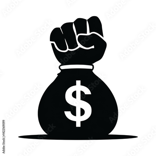 Fist Holding Money Bag Silhouette Icon  