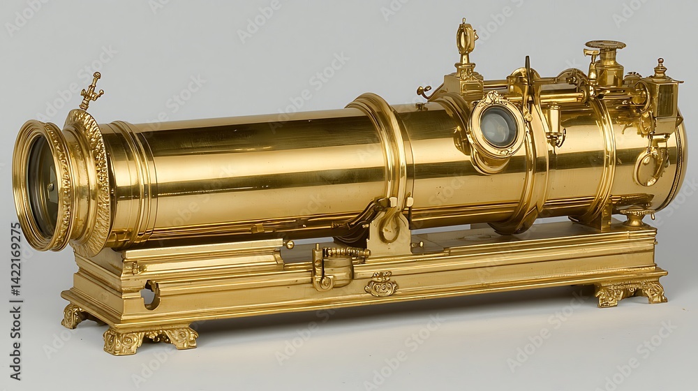 Naklejka premium Antique Brass Telescope with Intricate Details and Elegant Design
