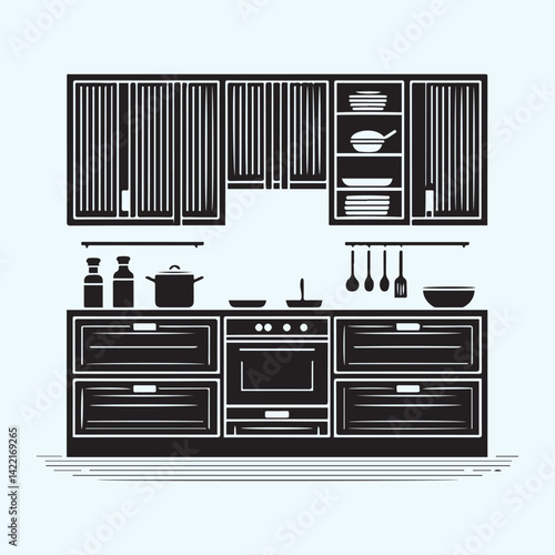 Traditional Wooden Dresser Silhouette Vector with Smart Edges and Adobe Illustrator Friendly Paths