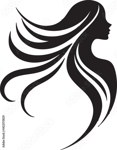 Graceful Woman Silhouette with Flowing Hair in Wind