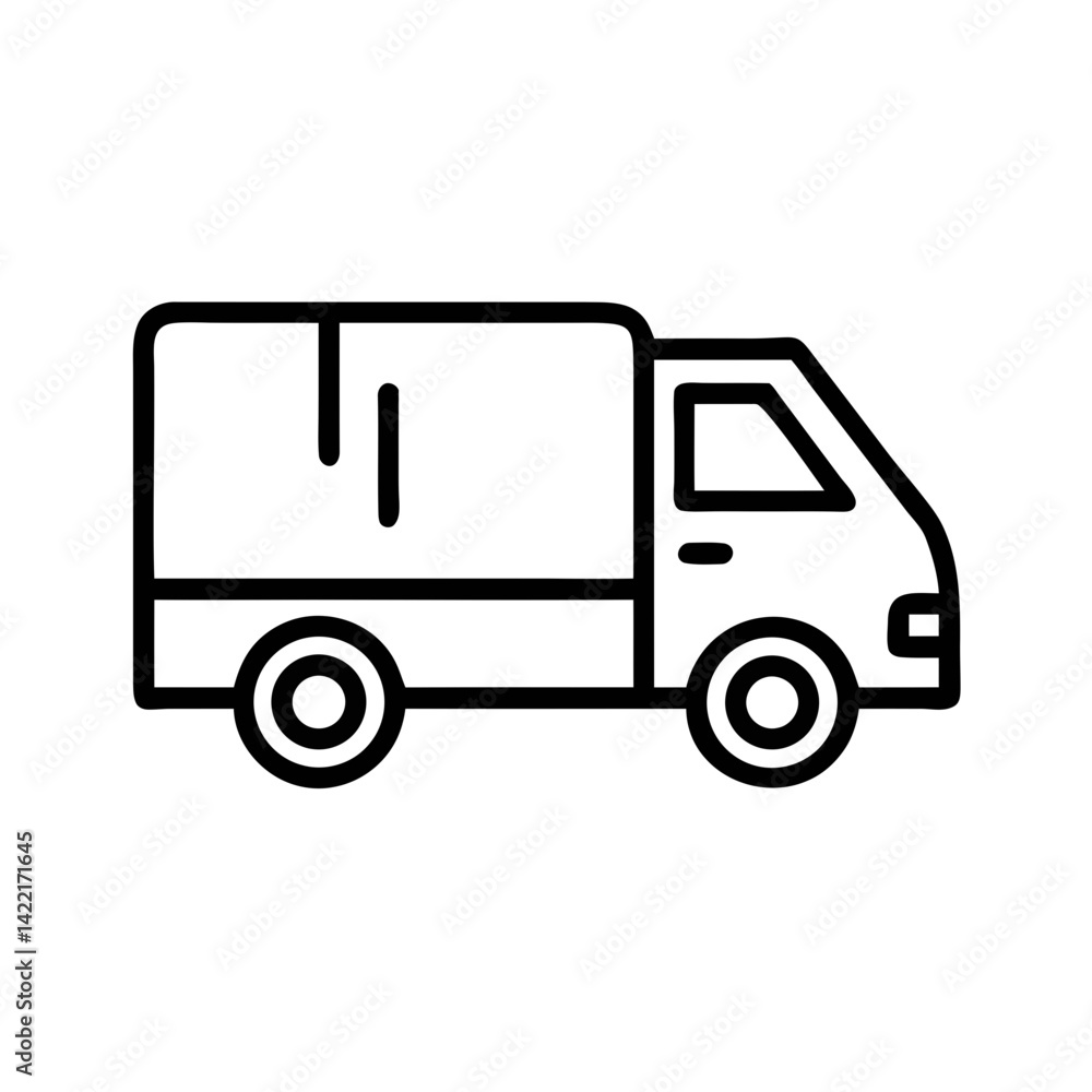 Fototapeta premium Delivery Truck Line Icon – Minimal Cargo Vehicle Outline Vector