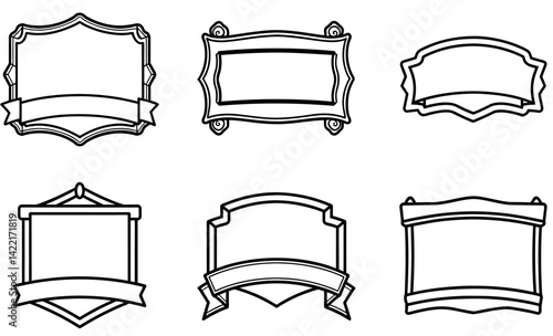 Vintage Wooden Signboard Frame Vector Set – Hand-Drawn Hanging Label Clipart