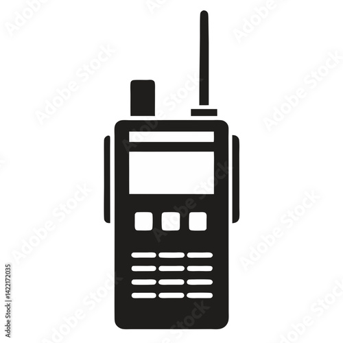 Black Silhouette Icon of a Portable Two-Way Radio Communication Device (Walkie-Talkie)