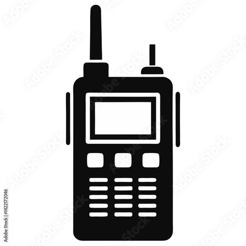 Black Silhouette Icon of a Portable Two-Way Radio Communication Device (Walkie-Talkie)
