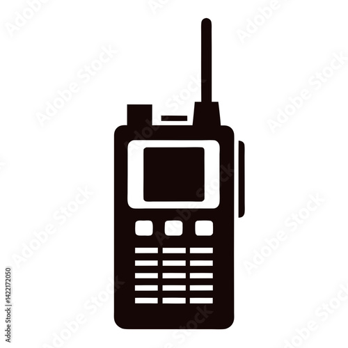 Black Silhouette Icon of a Portable Two-Way Radio Communication Device (Walkie-Talkie)