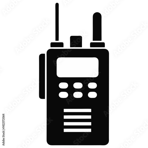 Black Silhouette Icon of a Portable Two-Way Radio Communication Device (Walkie-Talkie)