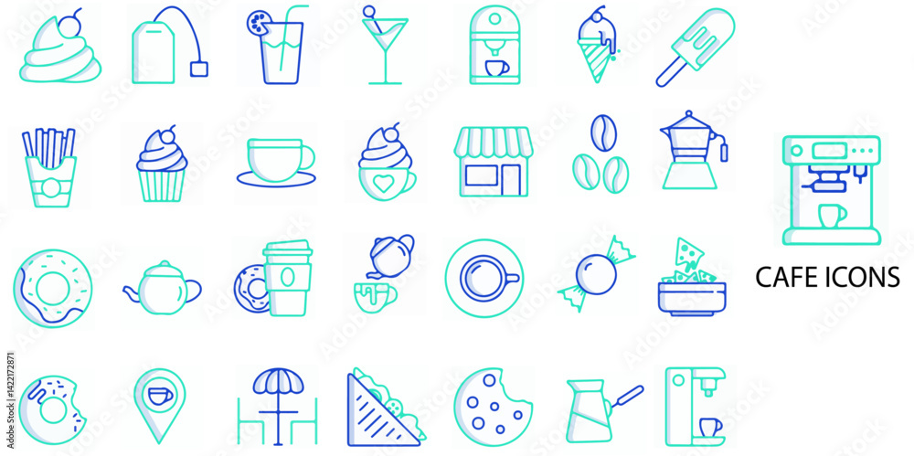 CAFE simple concept 24 color icons set. Contains such eating, dining, drink, dinner, meal, chef, pizza, Cafe .Vector illustration. CAFE simple concept 24 color icons set. Contains such eating, dining, drink, dinner, meal, chef, pizza, Cafe .Vector illustration.