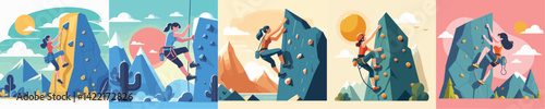 vector set of women rock climbing