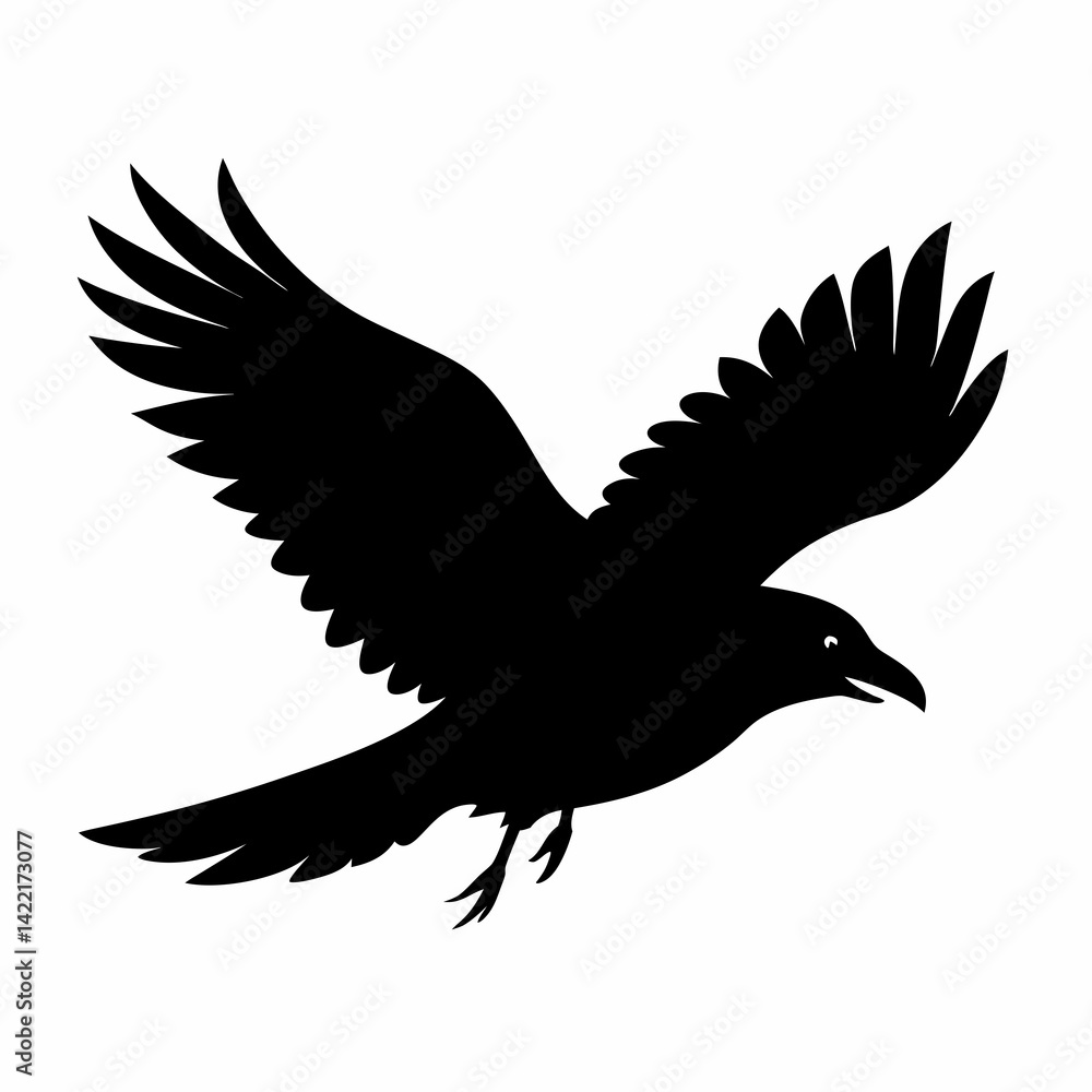 Obraz premium Crow flying silhouette vector isolated on white background