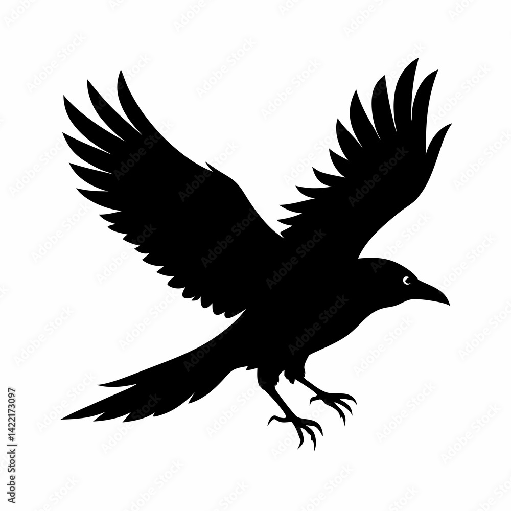 Obraz premium Crow flying silhouette vector isolated on white background