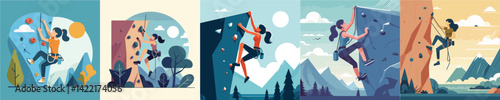 vector set of women rock climbing