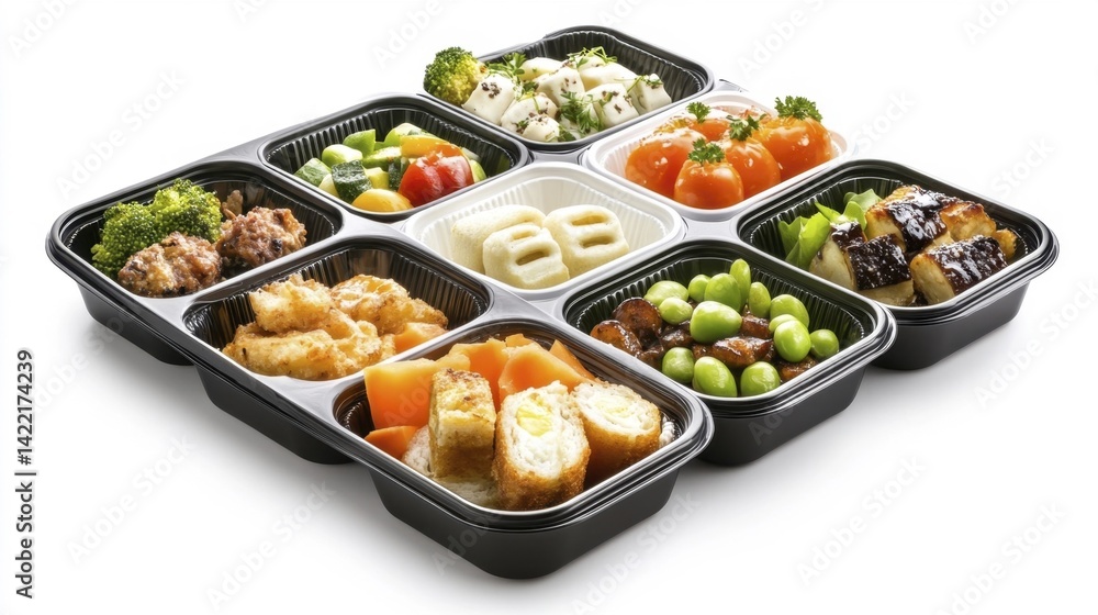 Food Tray Packing Isolated on White Background. Generative AI Food Tray Packing Isolated on White Background. Generative AI