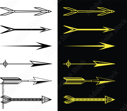 Vector Arrow Icon Set in Black and Yellow – Directional and Navigation Elements for Design and Decoration