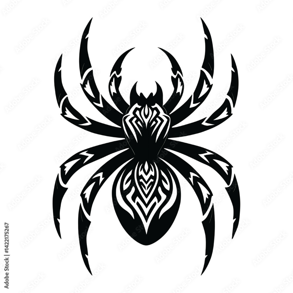 Tribal Spider Tattoo Design with Symmetrical Patterns Tribal Spider Tattoo Design with Symmetrical Patterns