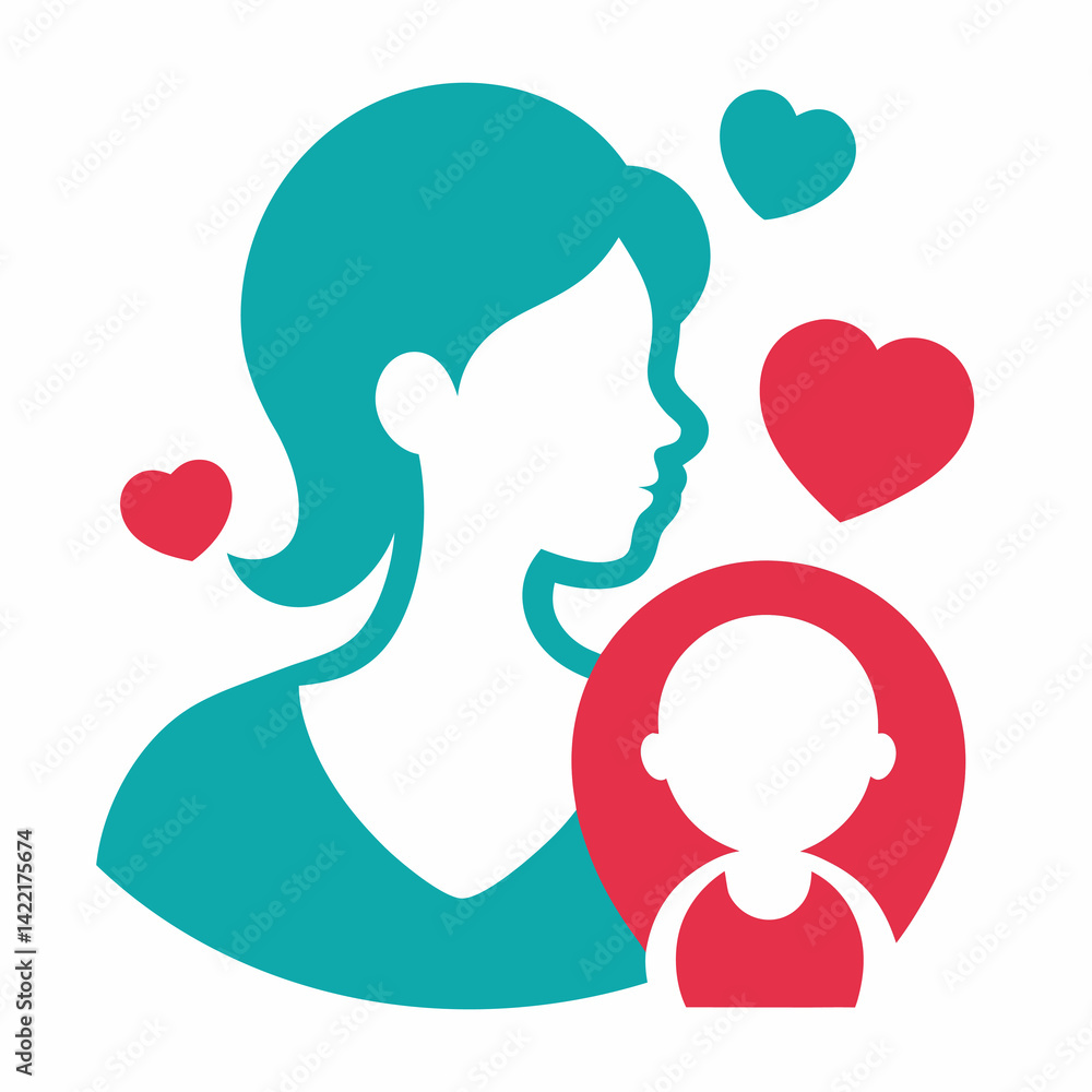 Illustration of Mother with her baby, silhouette, mother's day, baby care icon on a white background. Illustration of Mother with her baby, silhouette, mother's day, baby care icon on a white background.