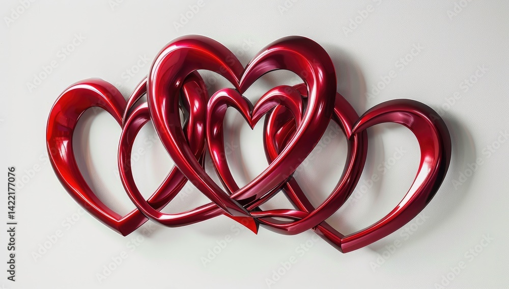 Fototapeta premium Romantic red ribbon with heart shape on white background, wedding anniversary, valentine's day, love and romance