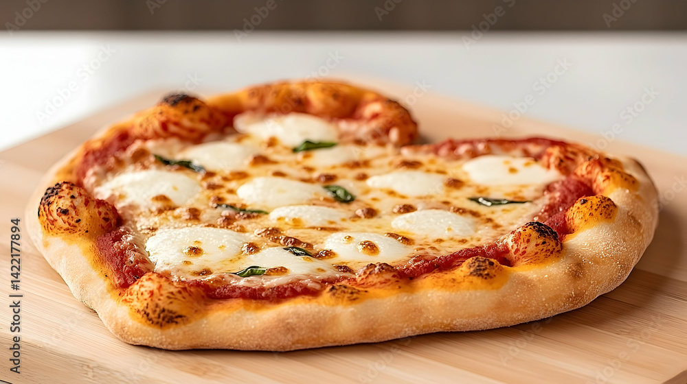 Heart Shaped Pizza on Wooden Board Heart Shaped Pizza on Wooden Board